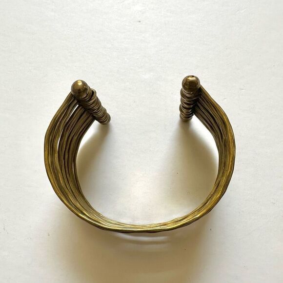 Banded gold tone open cuff bracelet - Picture 4 of 9